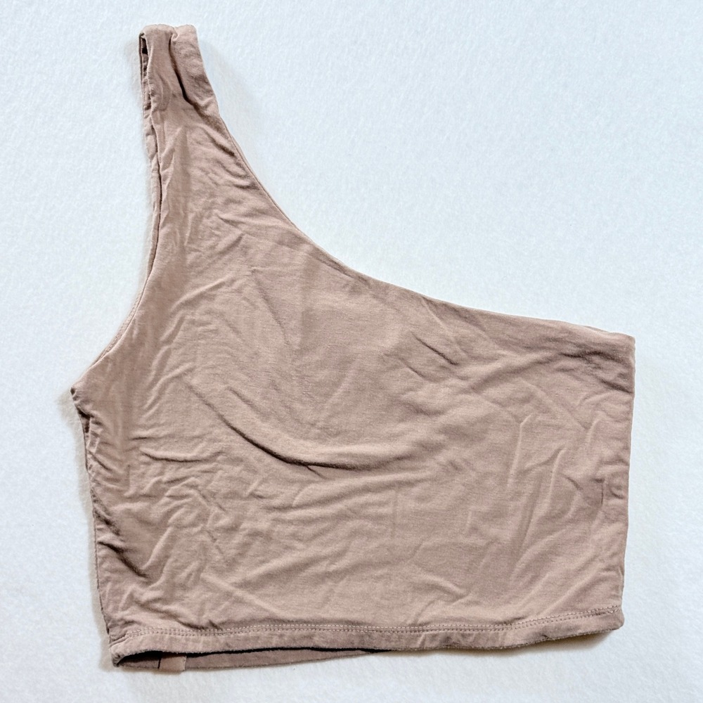 437 Four Three Seven One Shoulder‎ Crop Top Womens Medium Tan Minimalist Active View 4
